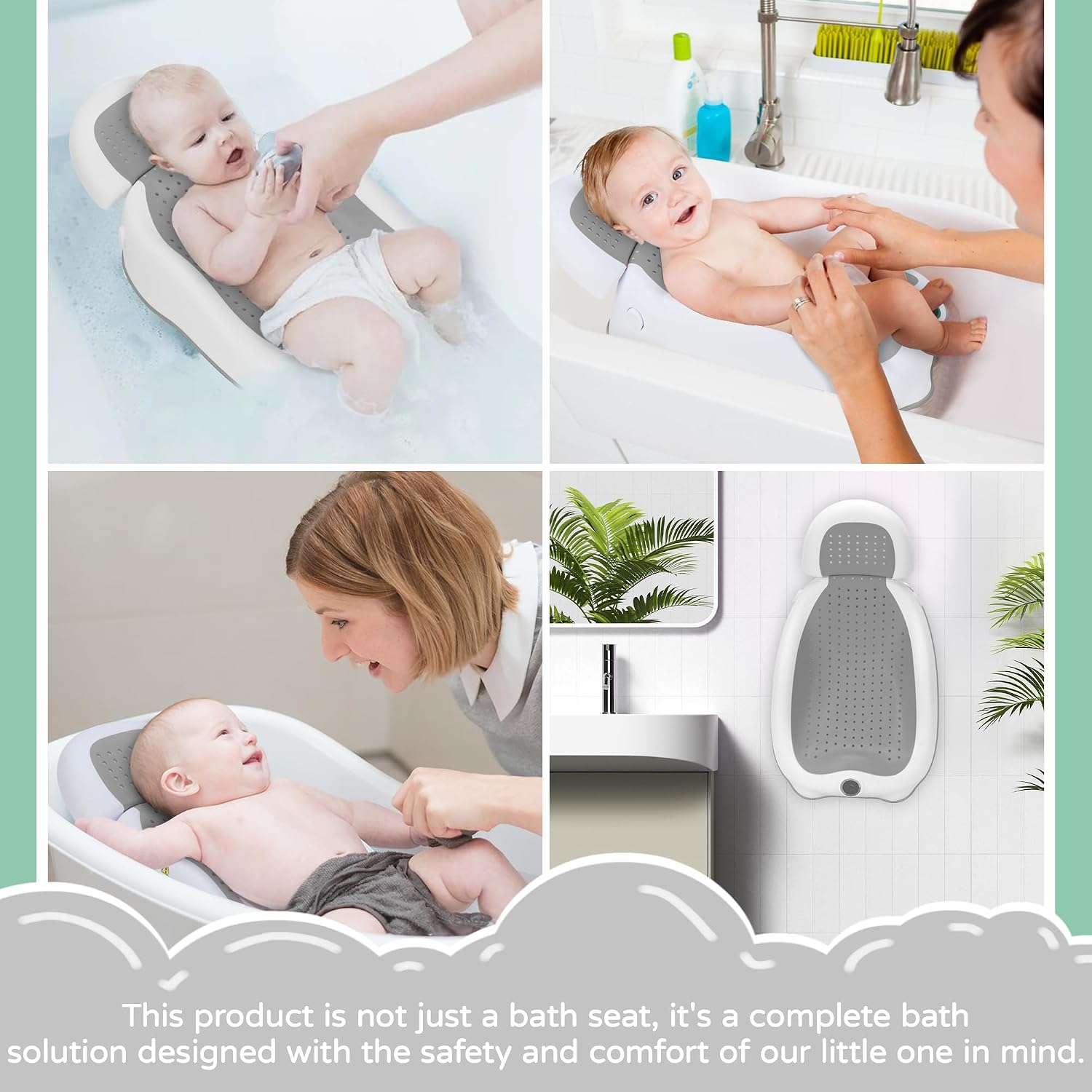 Ultimate Baby Bath Support: Safe, Comfortable & Adjustable Newborn Bathtub with Thermometer - Perfect for Babies Under 6 Months (Gray)